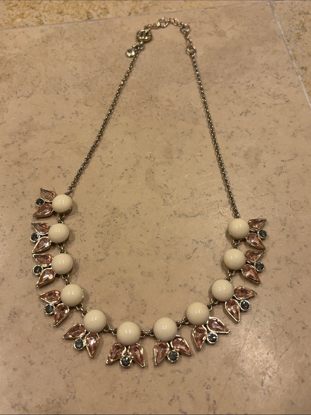 JCrew Women's Cream Bead and Blush Crystal Statement Necklace